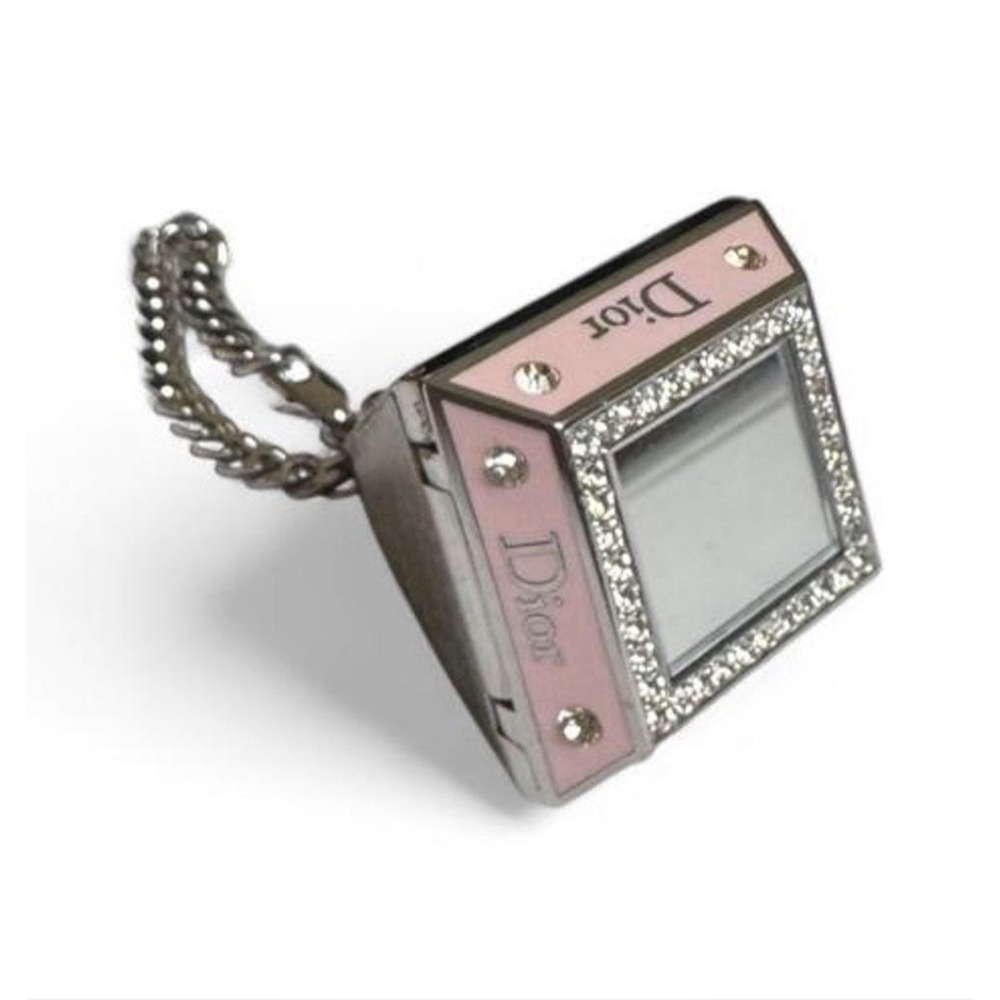 Vintage Christian Dior Princess Ring Compact Mirror Pink Rhinestone Y2K